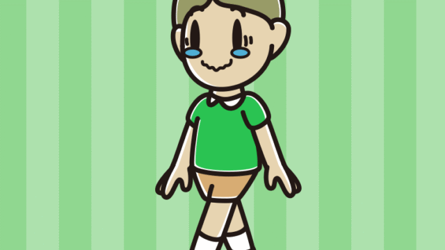 ジーンとしながら歩く小学生男子のイラスト【色、背景あり】PNG