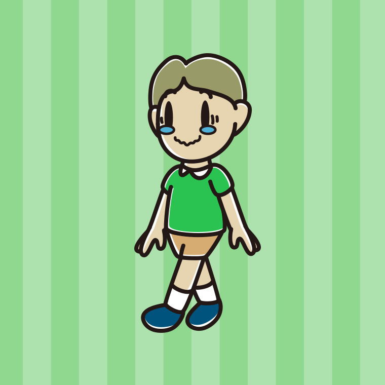 ジーンとしながら歩く小学生男子のイラスト【色、背景あり】PNG