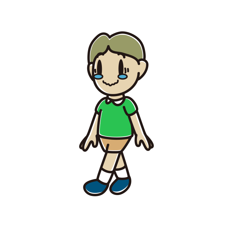 ジーンとしながら歩く小学生男子のイラスト【色あり、背景なし】透過PNG