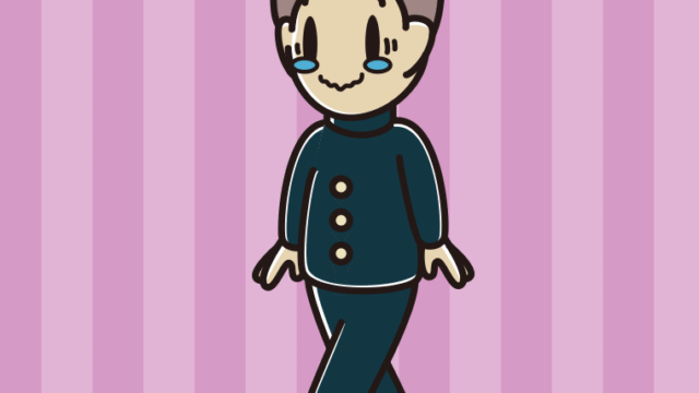 ジーンとしながら歩く男子中学生のイラスト【色、背景あり】PNG