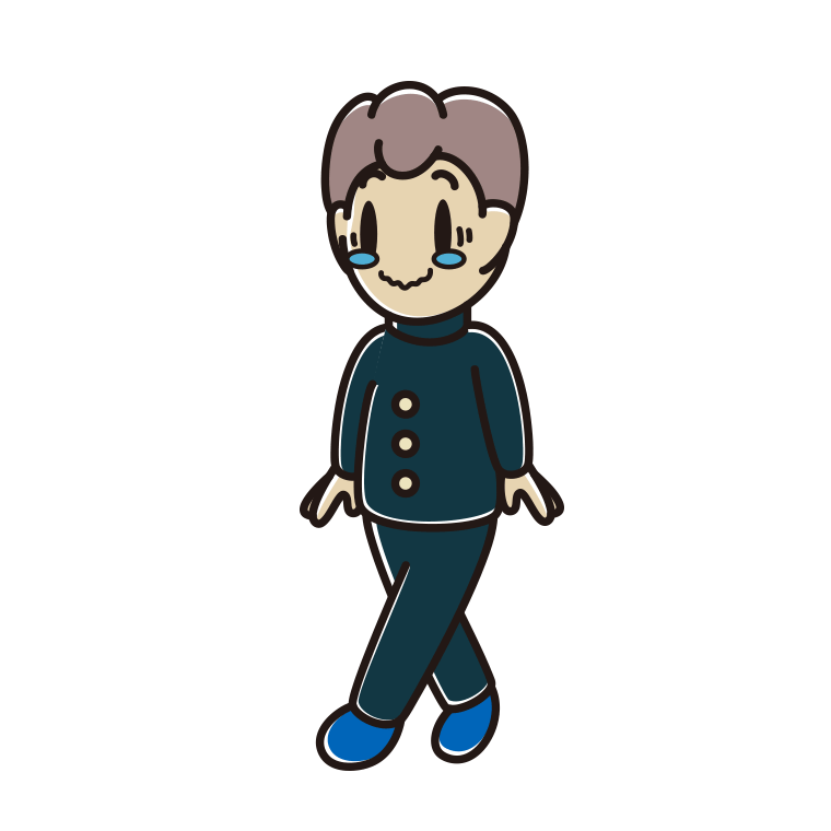 ジーンとしながら歩く男子中学生のイラスト【色あり、背景なし】透過PNG