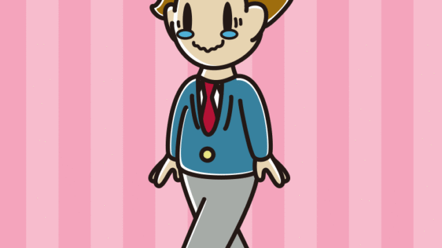 ジーンとしながら歩く男子高校生のイラスト【色、背景あり】PNG