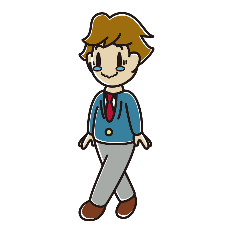 ジーンとしながら歩く男子高校生のイラスト【色あり、背景なし】透過PNG