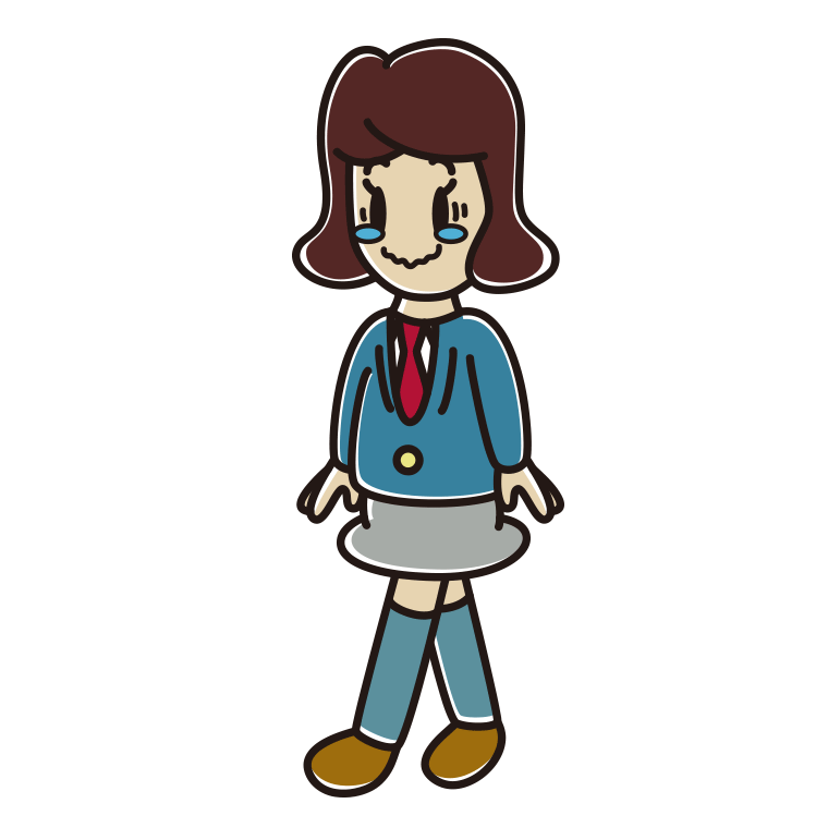 ジーンとしながら歩く女子高校生のイラスト【色あり、背景なし】透過PNG
