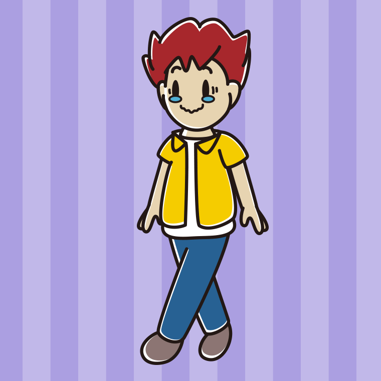 ジーンとしながら歩く男子大学生のイラスト【色、背景あり】PNG