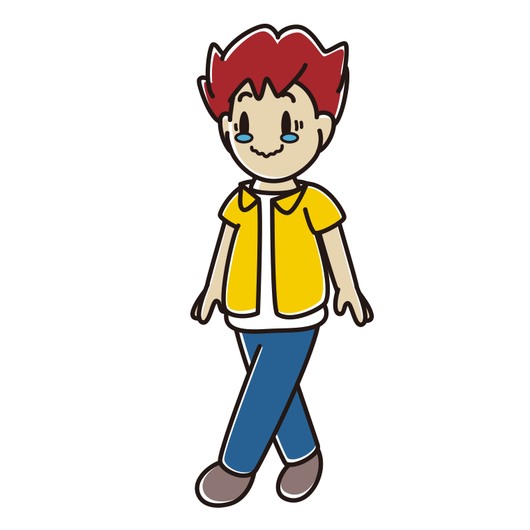 ジーンとしながら歩く男子大学生のイラスト【色あり、背景なし】透過PNG
