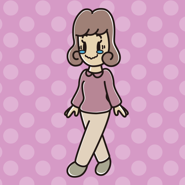 ジーンとしながら歩く女子大学生のイラスト【色、背景あり】PNG