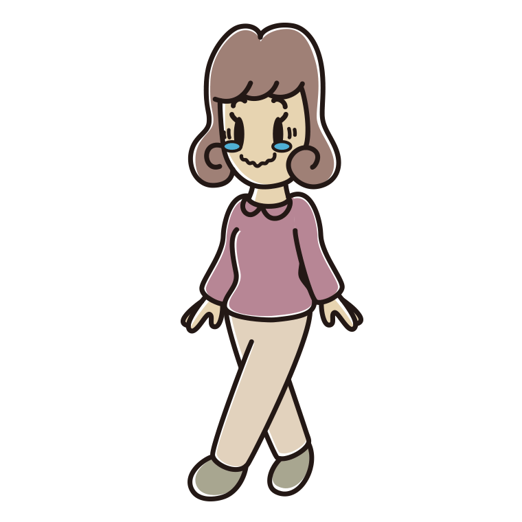 ジーンとしながら歩く女子大学生のイラスト【色あり、背景なし】透過PNG