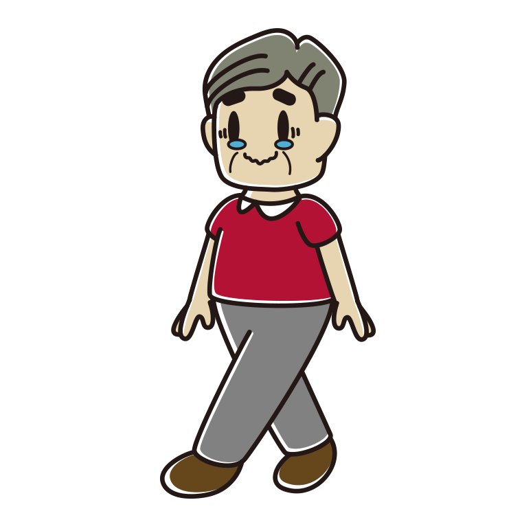 ジーンとしながら歩くおじさんのイラスト【色あり、背景なし】透過PNG