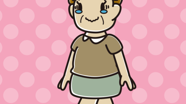 ジーンとしながら歩くおばさんのイラスト【色、背景あり】PNG