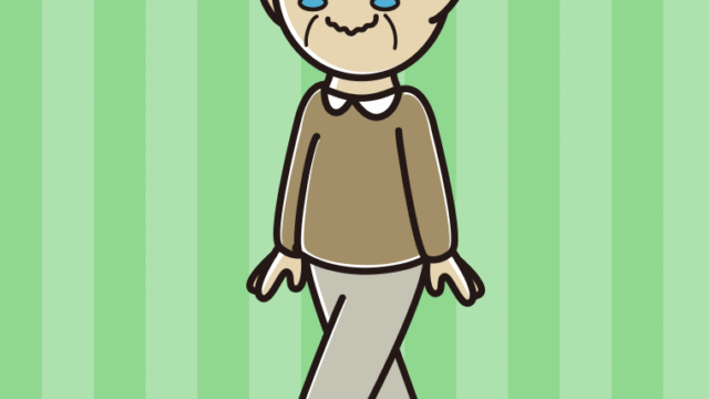 ジーンとしながら歩くおじいさんのイラスト【色、背景あり】PNG