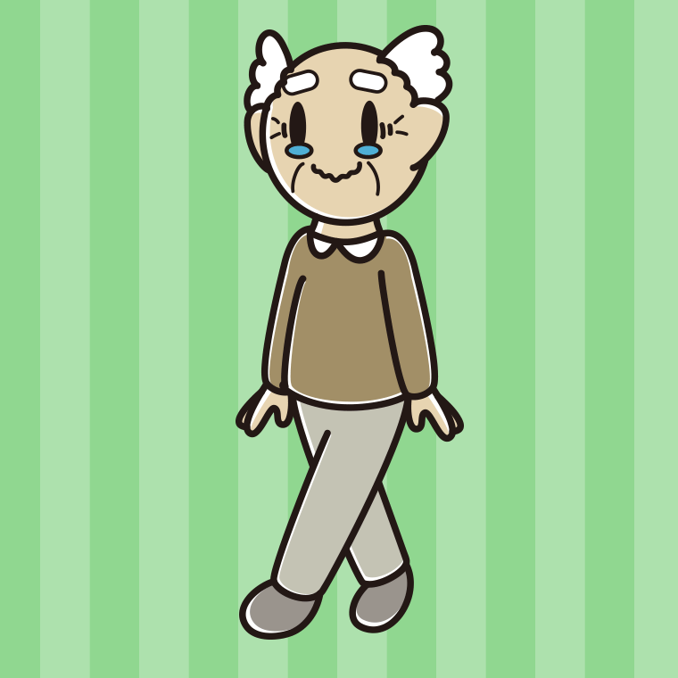 ジーンとしながら歩くおじいさんのイラスト【色、背景あり】PNG