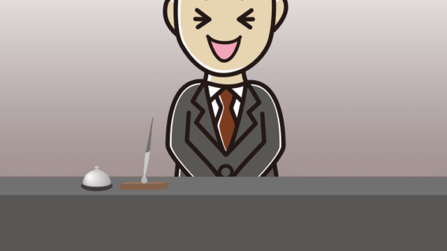 笑う男性コンシェルジュのイラスト【色、背景あり】PNG