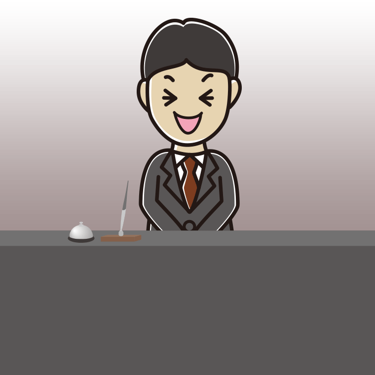 笑う男性コンシェルジュのイラスト【色、背景あり】PNG