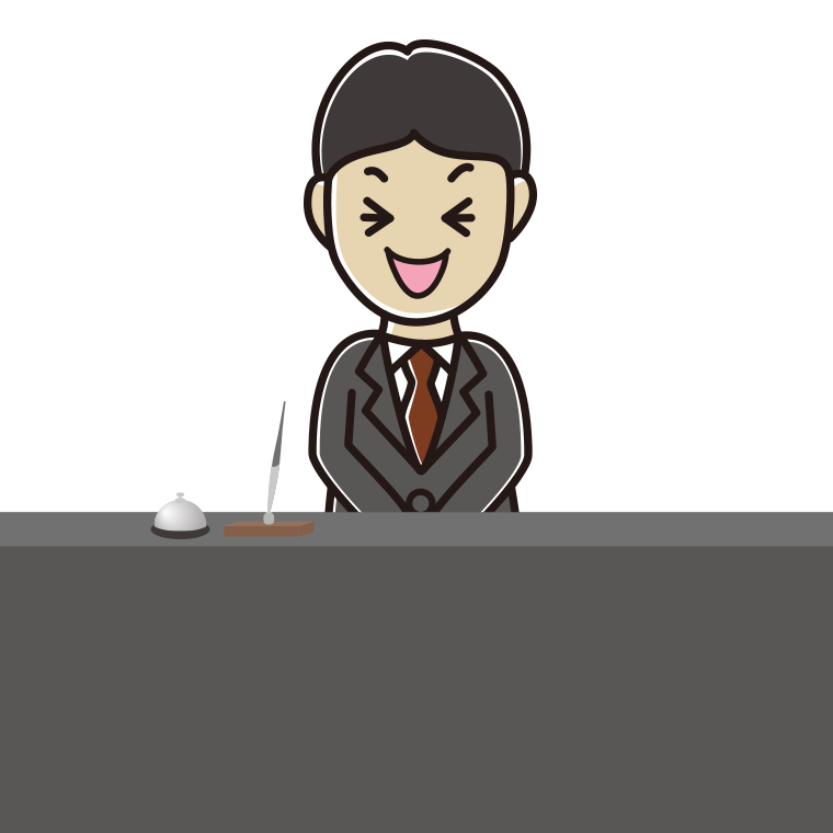 笑う男性コンシェルジュのイラスト【色あり、背景なし】透過PNG
