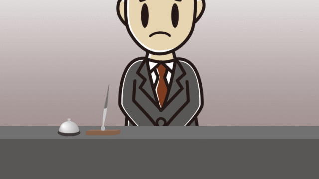 困る男性コンシェルジュのイラスト【色、背景あり】PNG