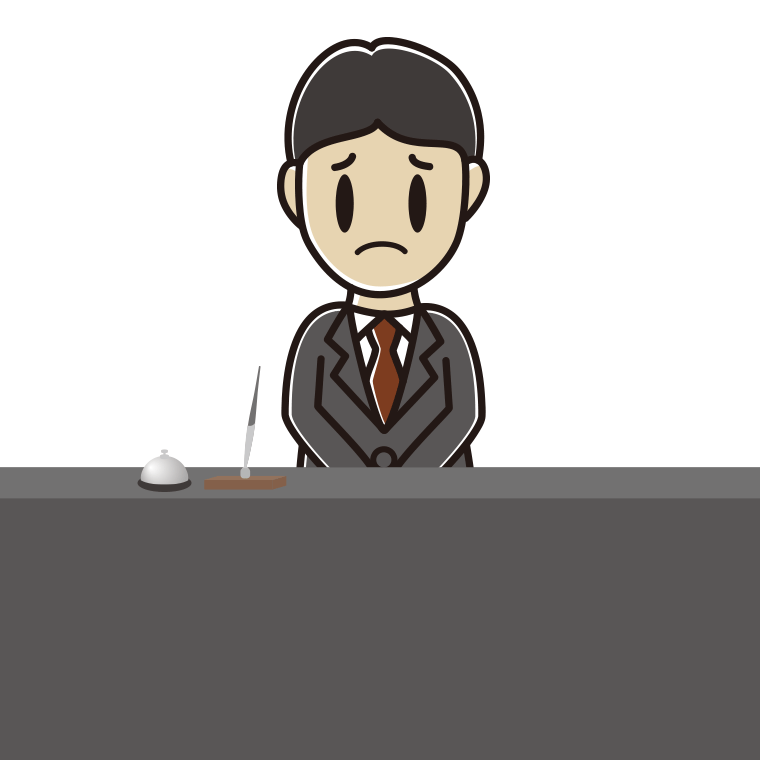 困る男性コンシェルジュのイラスト【色あり、背景なし】透過PNG