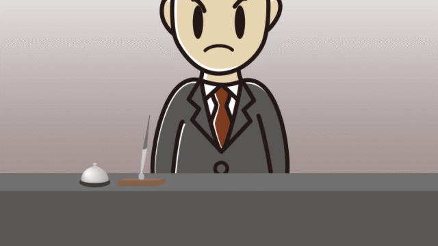 怒る男性コンシェルジュのイラスト【色、背景あり】PNG