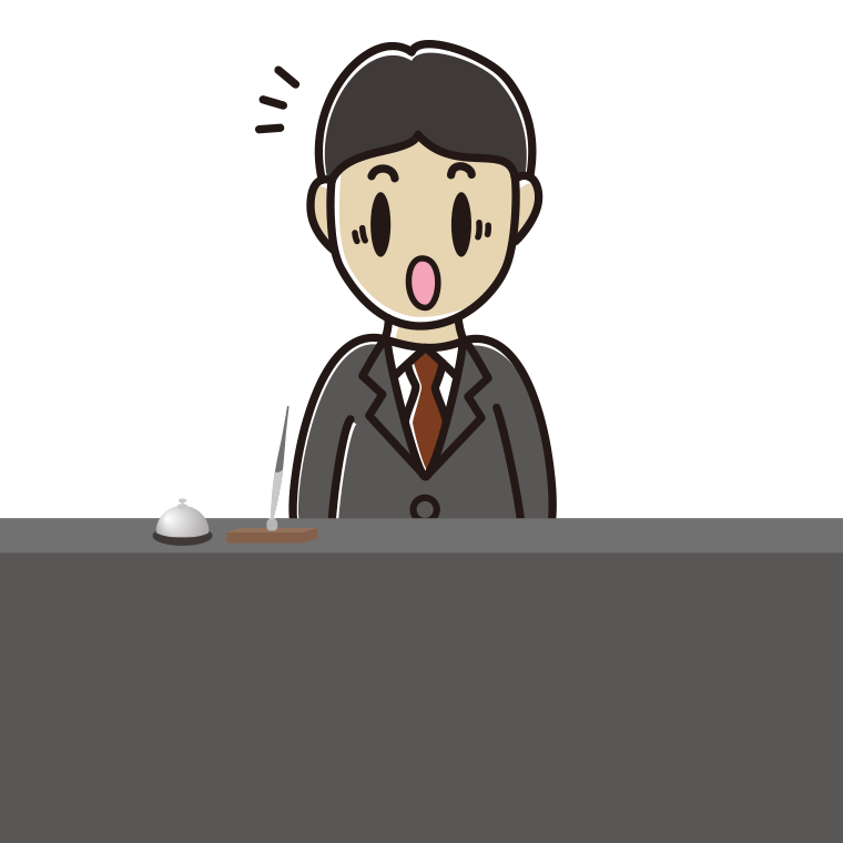 驚く男性コンシェルジュのイラスト【色あり、背景なし】透過PNG