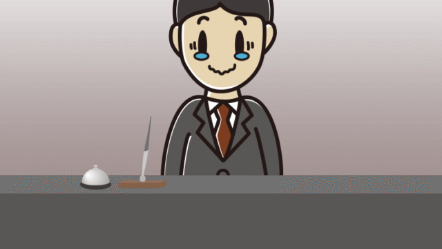 ジーンとする男性コンシェルジュのイラスト【色、背景あり】PNG