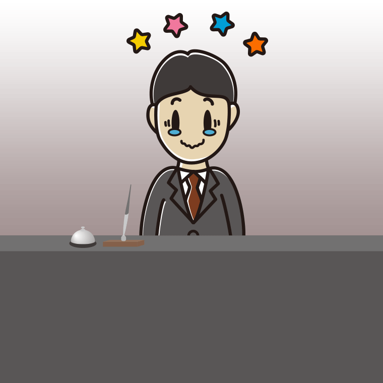 ジーンとする男性コンシェルジュのイラスト【色、背景あり】PNG