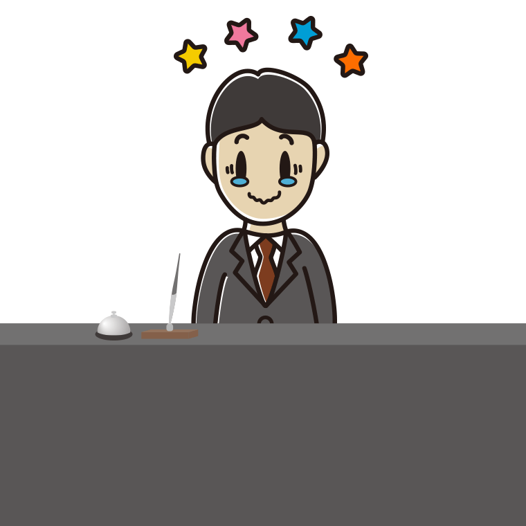 ジーンとする男性コンシェルジュのイラスト【色あり、背景なし】透過PNG