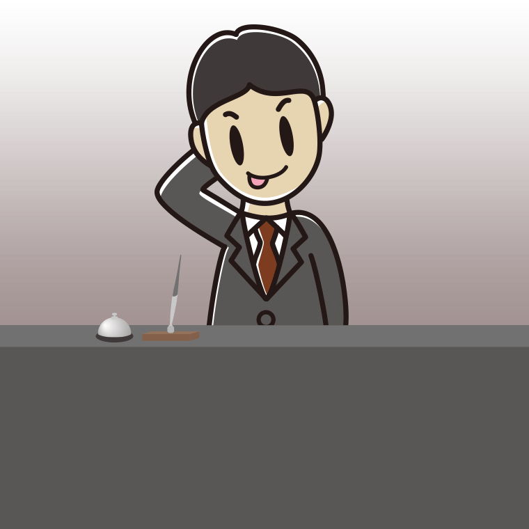 テヘヘな男性コンシェルジュのイラスト【色、背景あり】PNG