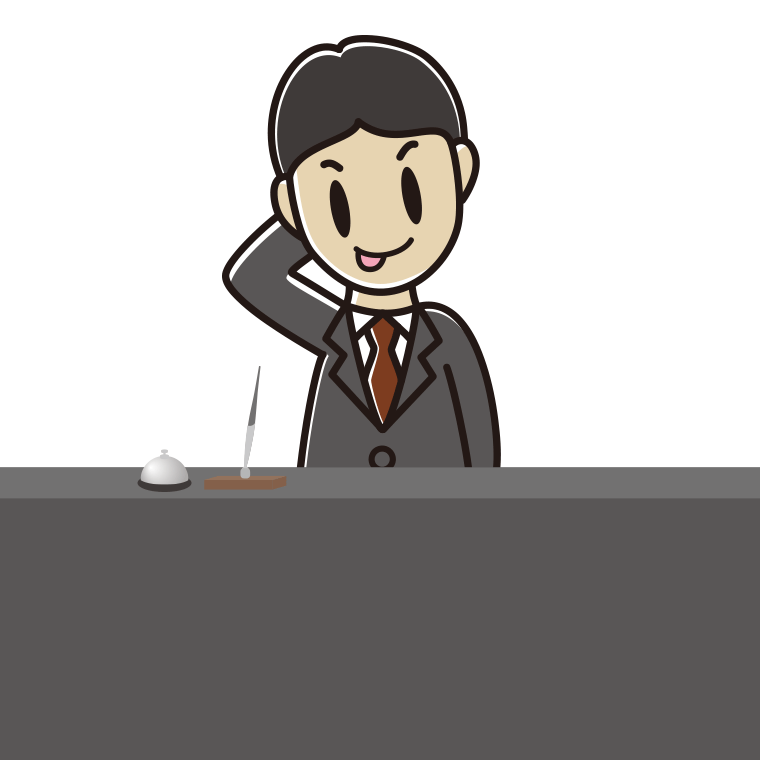 テヘヘな男性コンシェルジュのイラスト【色あり、背景なし】透過PNG