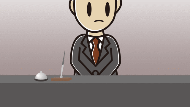 何かに気付く男性コンシェルジュのイラスト【色、背景あり】PNG