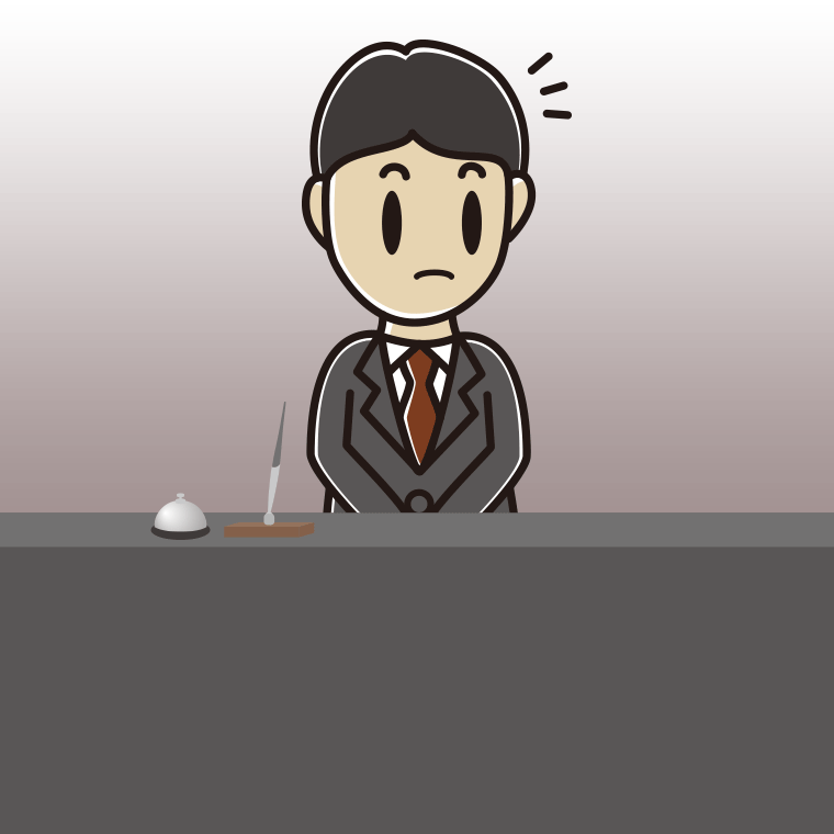 何かに気付く男性コンシェルジュのイラスト【色、背景あり】PNG