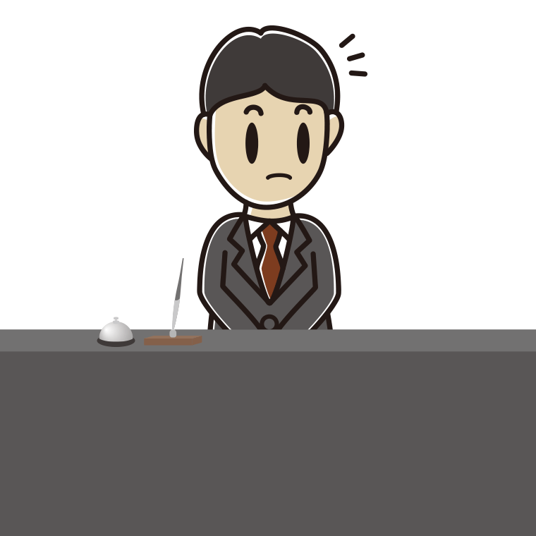 何かに気付く男性コンシェルジュのイラスト【色あり、背景なし】透過PNG
