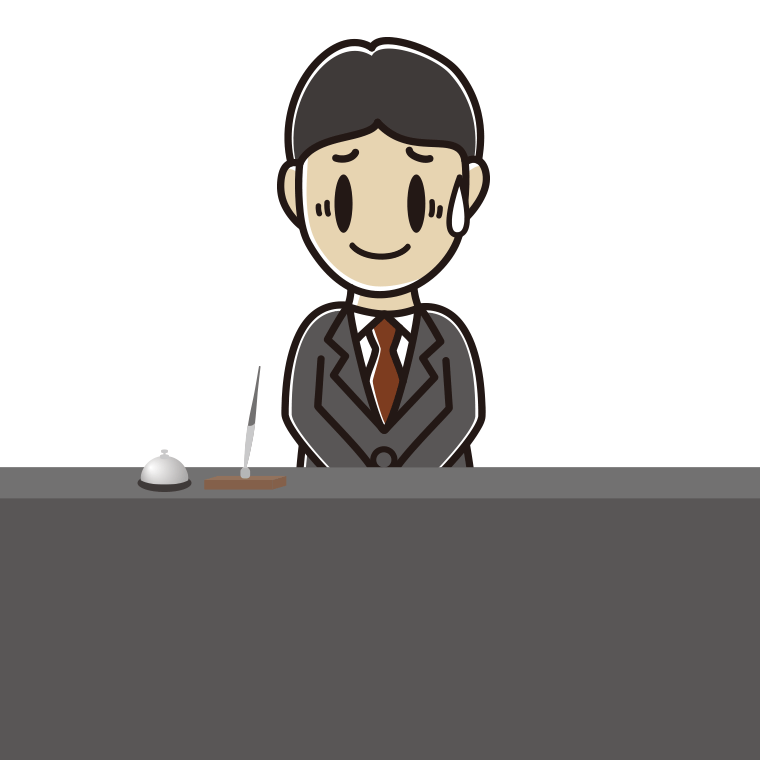 苦笑いする男性コンシェルジュのイラスト【色あり、背景なし】透過PNG