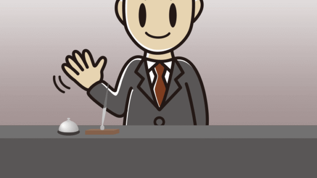 手を振る男性コンシェルジュのイラスト【色、背景あり】PNG