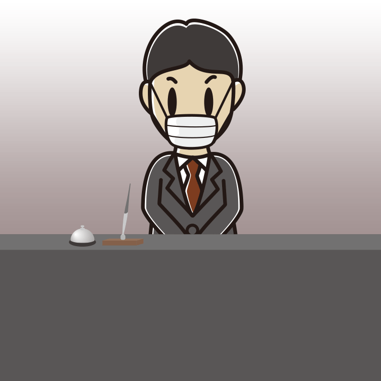 マスクをする男性コンシェルジュのイラスト【色、背景あり】PNG