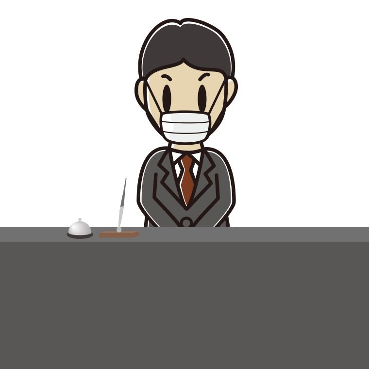 マスクをする男性コンシェルジュのイラスト【色あり、背景なし】透過PNG