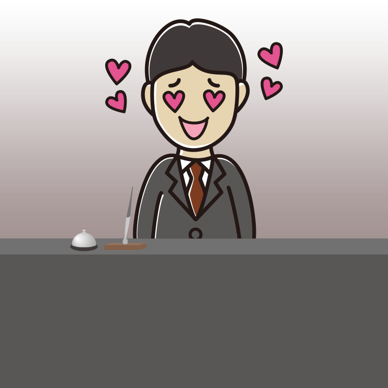 目がハートの男性コンシェルジュのイラスト【色、背景あり】PNG