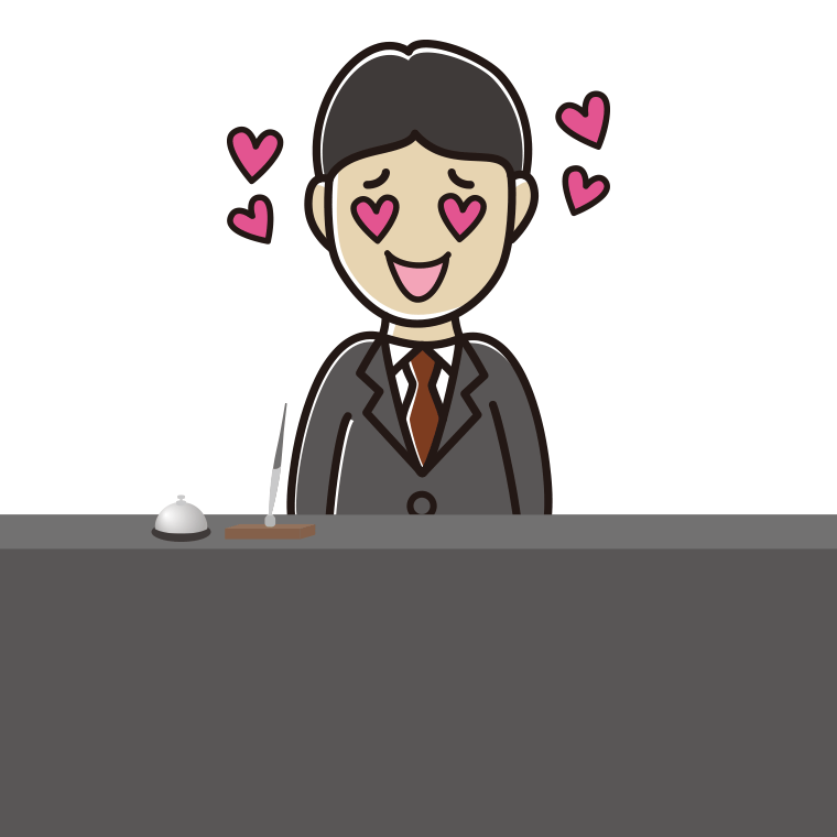 目がハートの男性コンシェルジュのイラスト【色あり、背景なし】透過PNG