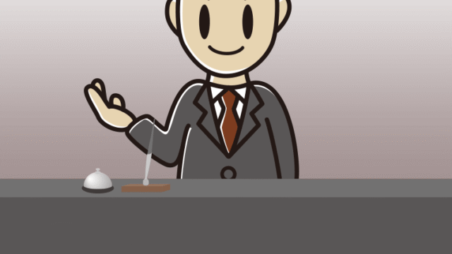 案内する男性コンシェルジュのイラスト【色、背景あり】PNG