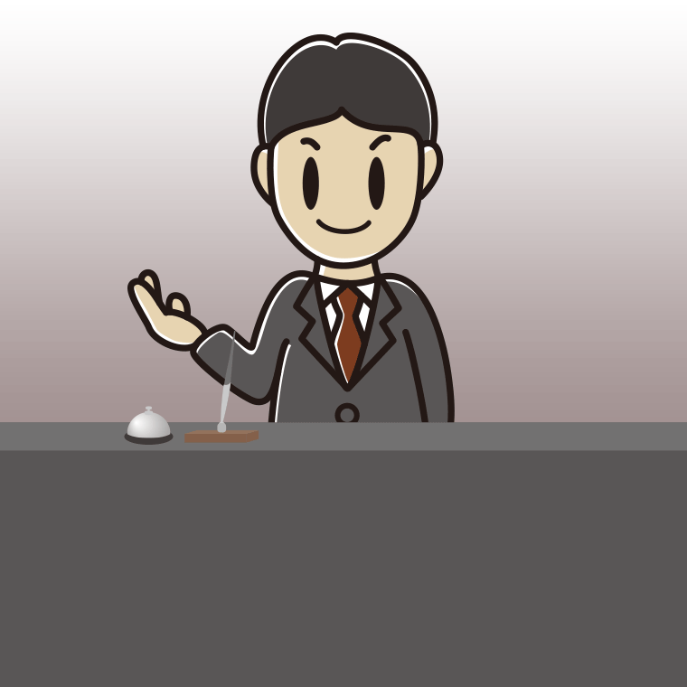 案内する男性コンシェルジュのイラスト【色、背景あり】PNG