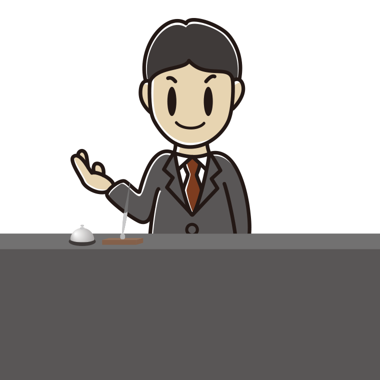 案内する男性コンシェルジュのイラスト【色あり、背景なし】透過PNG
