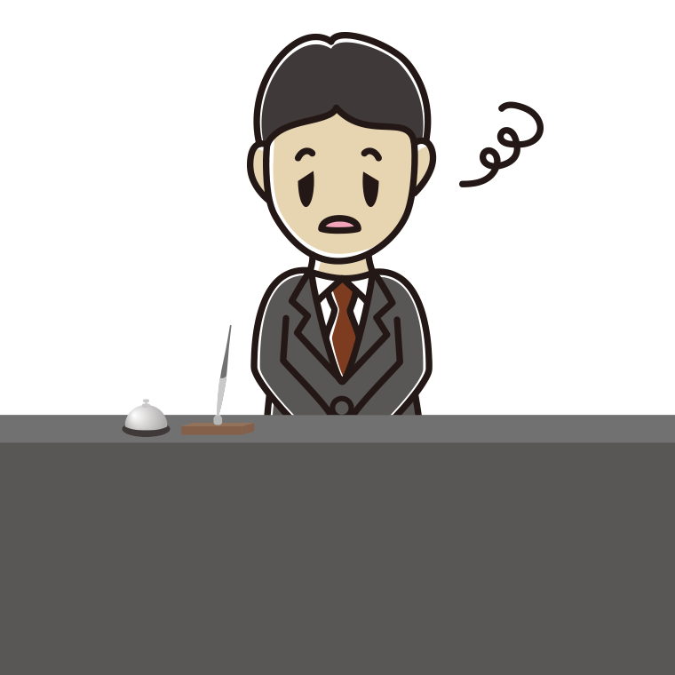 ぼーっとする男性コンシェルジュのイラスト【色あり、背景なし】透過PNG