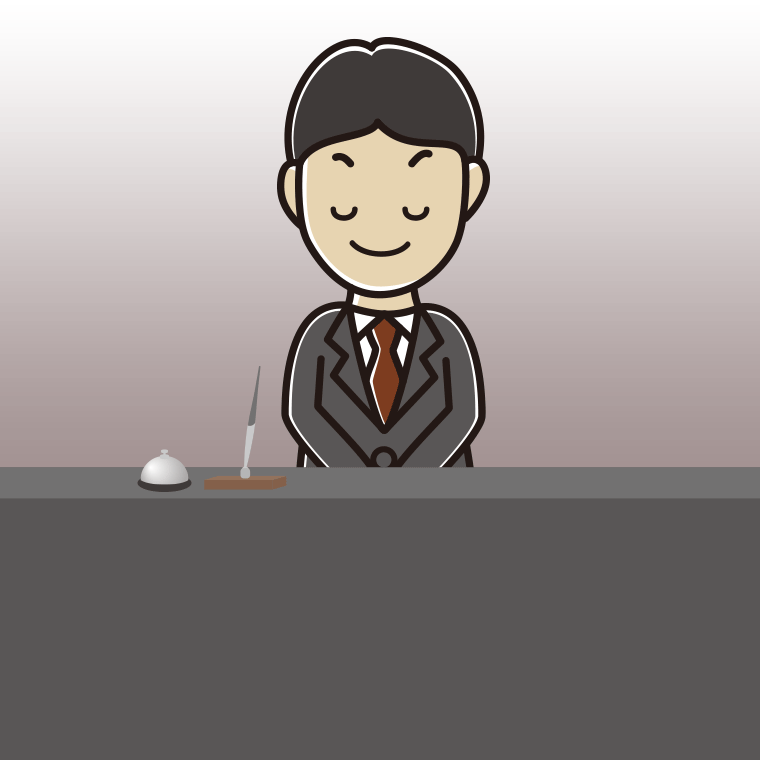 目を閉じる男性コンシェルジュのイラスト【色、背景あり】PNG