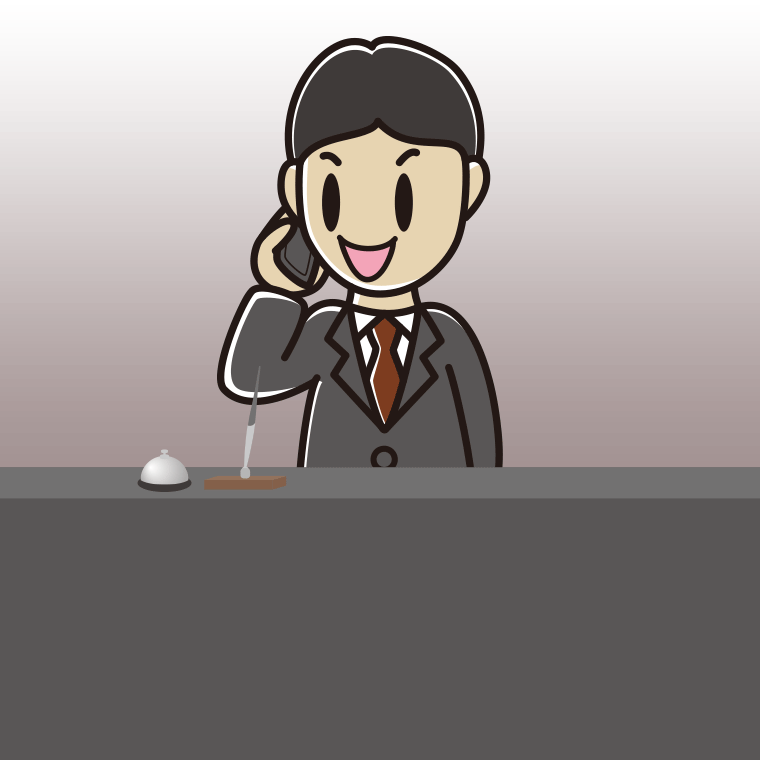 スマホで電話する男性コンシェルジュのイラスト【色、背景あり】PNG