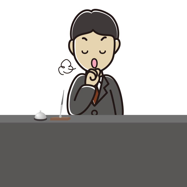 咳払いする男性コンシェルジュのイラスト【色あり、背景なし】透過PNG