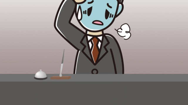 具合が悪い男性コンシェルジュのイラスト【色、背景あり】PNG