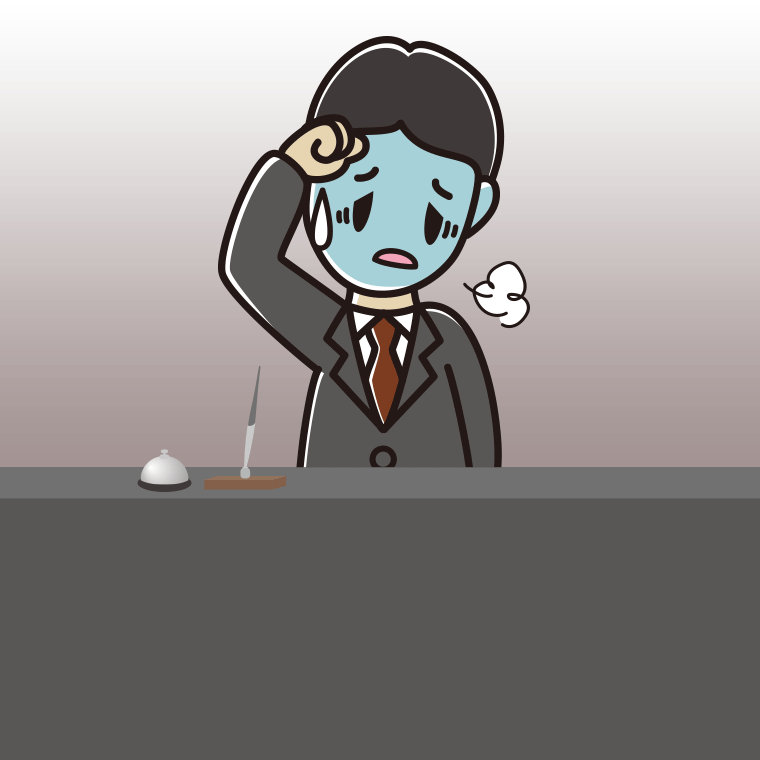 具合が悪い男性コンシェルジュのイラスト【色、背景あり】PNG