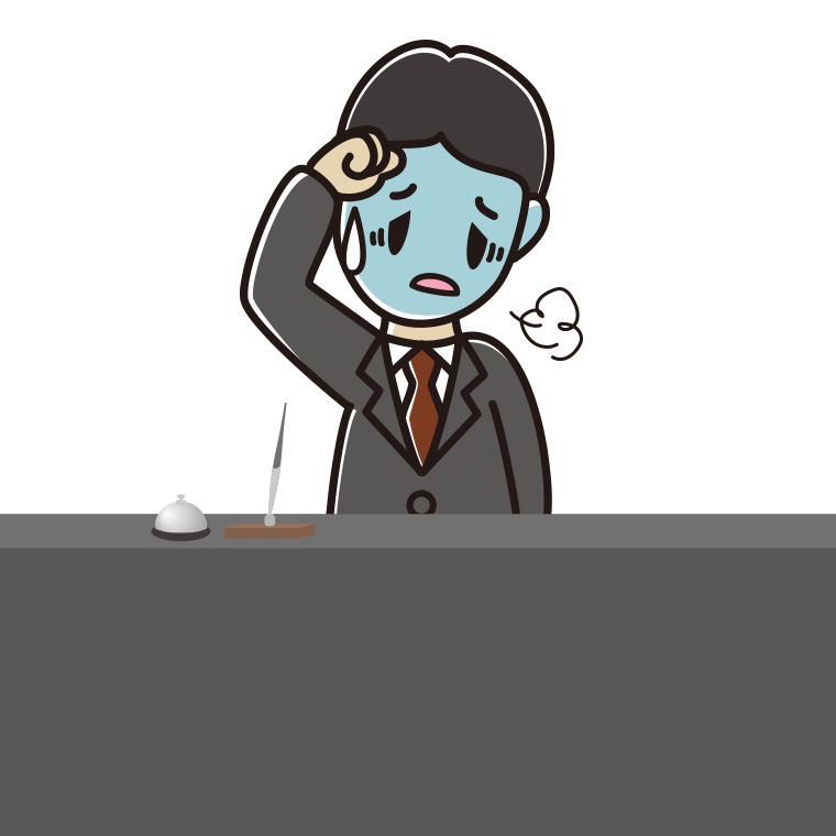 具合が悪い男性コンシェルジュのイラスト【色あり、背景なし】透過PNG