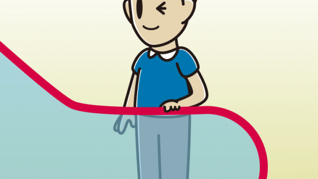 エスカレーターでウインクする男性のイラスト【色、背景あり】PNG