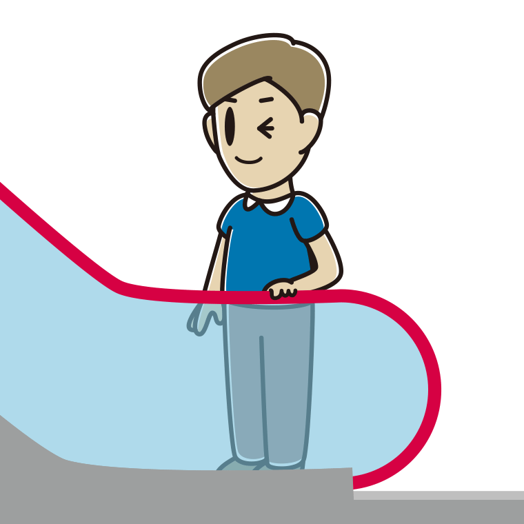 エスカレーターでウインクする男性のイラスト【色あり、背景なし】透過PNG