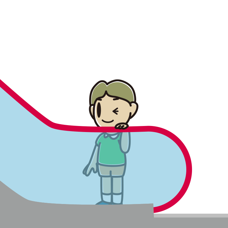エスカレーターでウインクする小学生男子のイラスト【色あり、背景なし】透過PNG